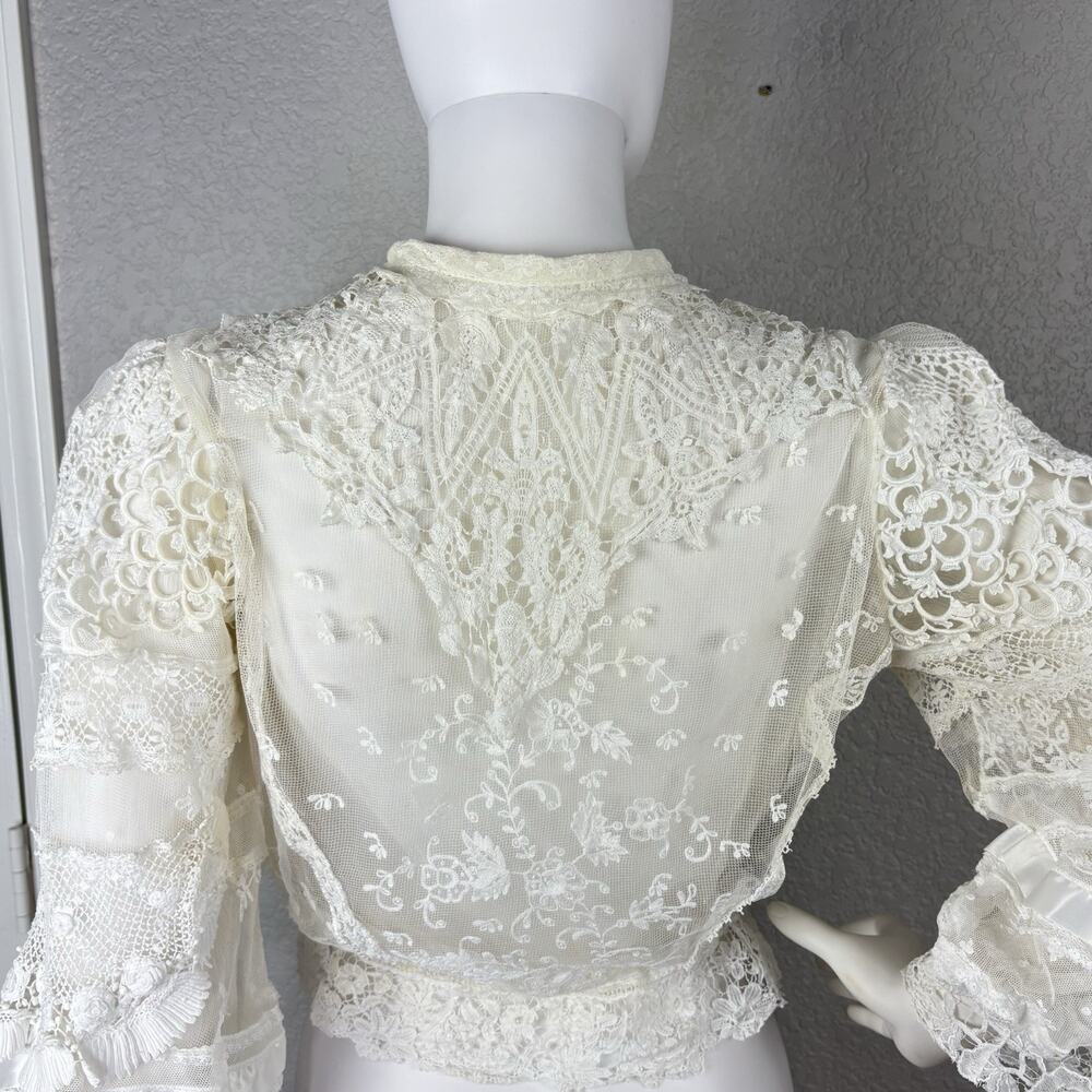 Antique 1920s Lace Edwardian Blouse Bridal Lingerie Ivory Romantic Size S - Picture 3 of 14